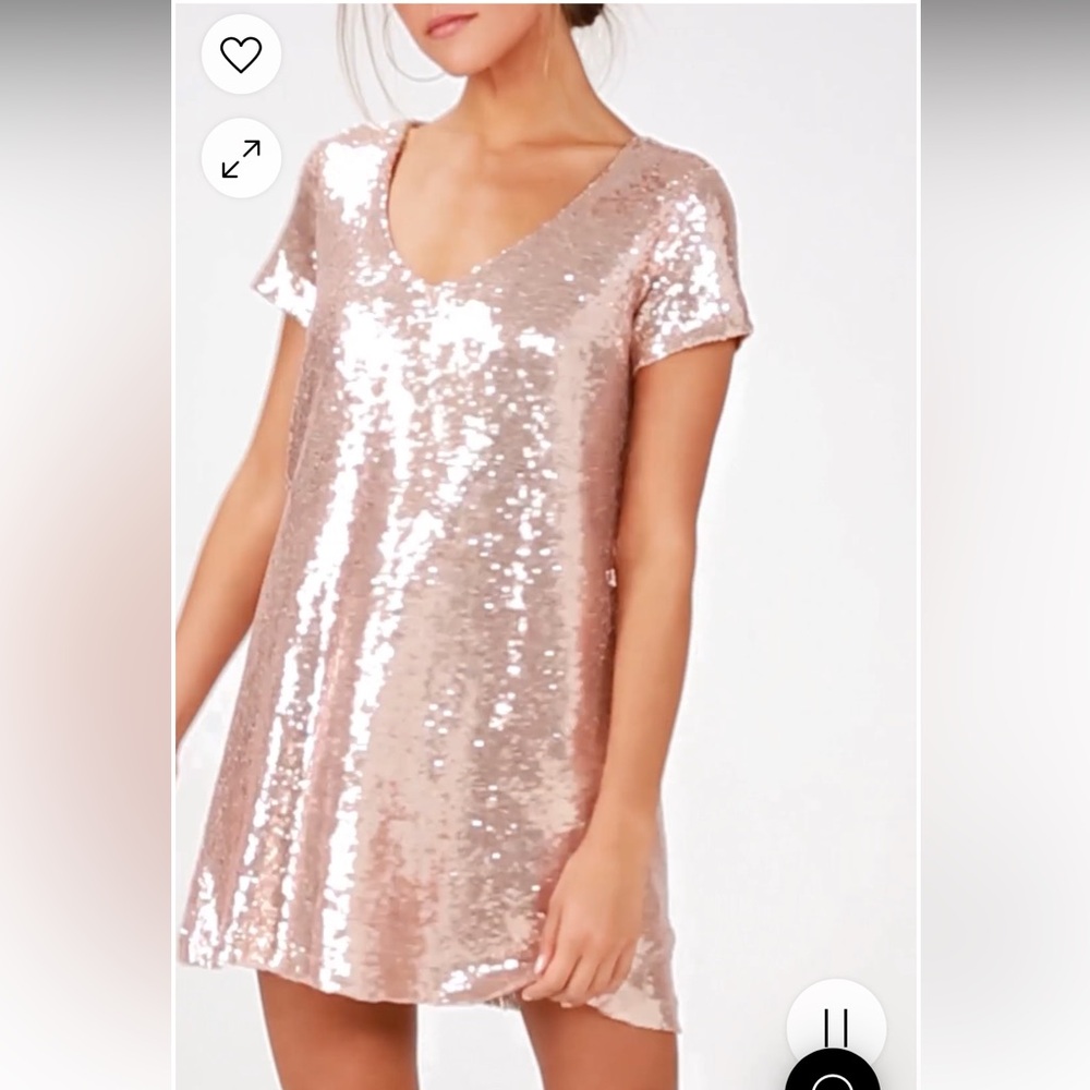 Sequin V-Neck Shift Dress - Rose Gold